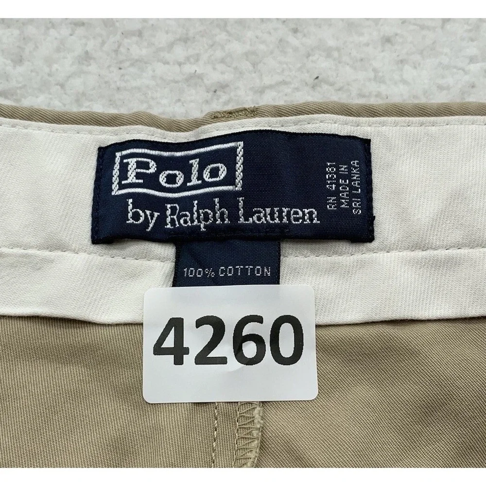 Polo Ralph Lauren Pants Mens 38x30 Beige Chino Khaki‎ Preppy Casual Flat Front